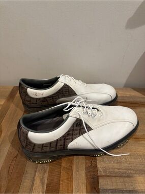 FootJoy White and Brown Croc-Accent Men's Golf Shoes